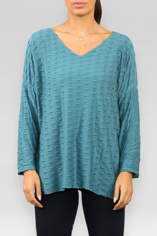 EMBOSSED PRINT TOP TEAL