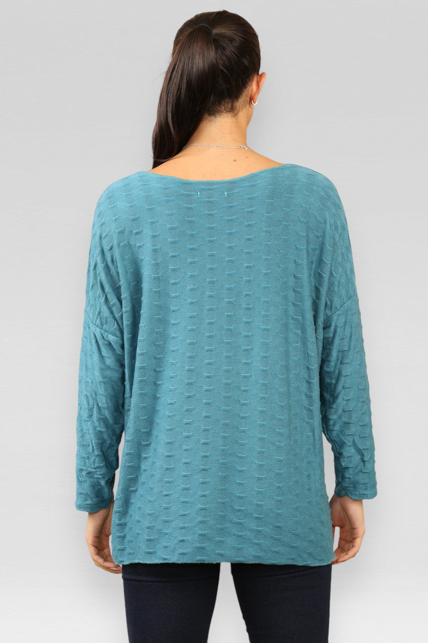 PRINT TOP MET RELIËF TEAL