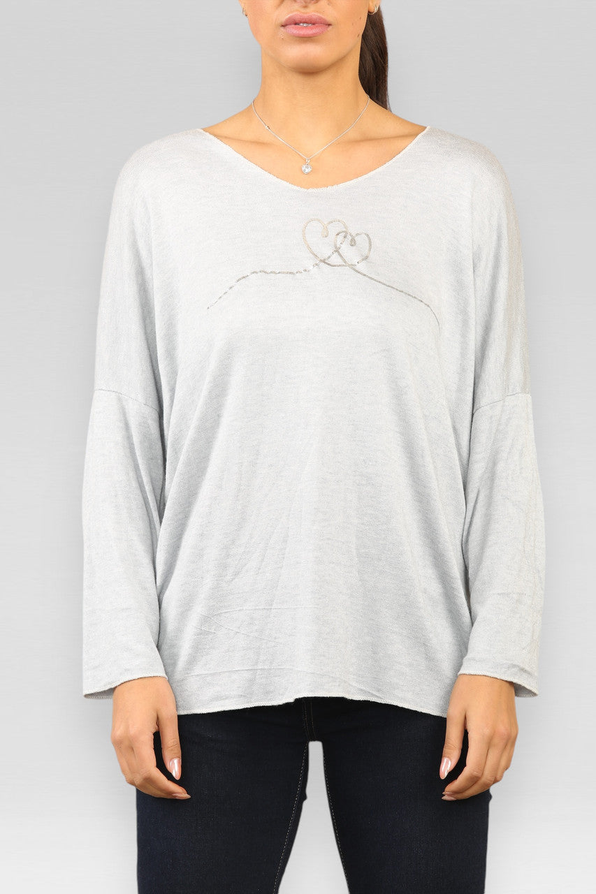 FOLIE HART SLAG FIJNGEBREIDE TRUI ZILVERGRIJS