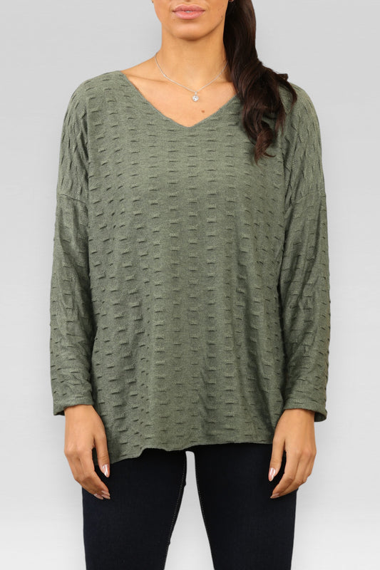 EMBOSSED PRINT TOP KHAKI