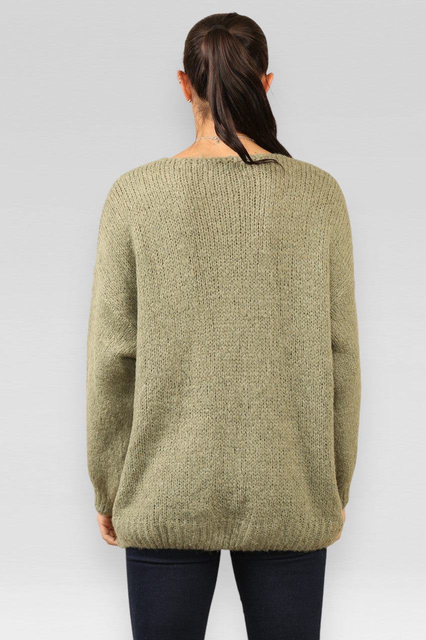 TIE FRONT DETAIL WOOL BLEND CARDIGAN KHAKI