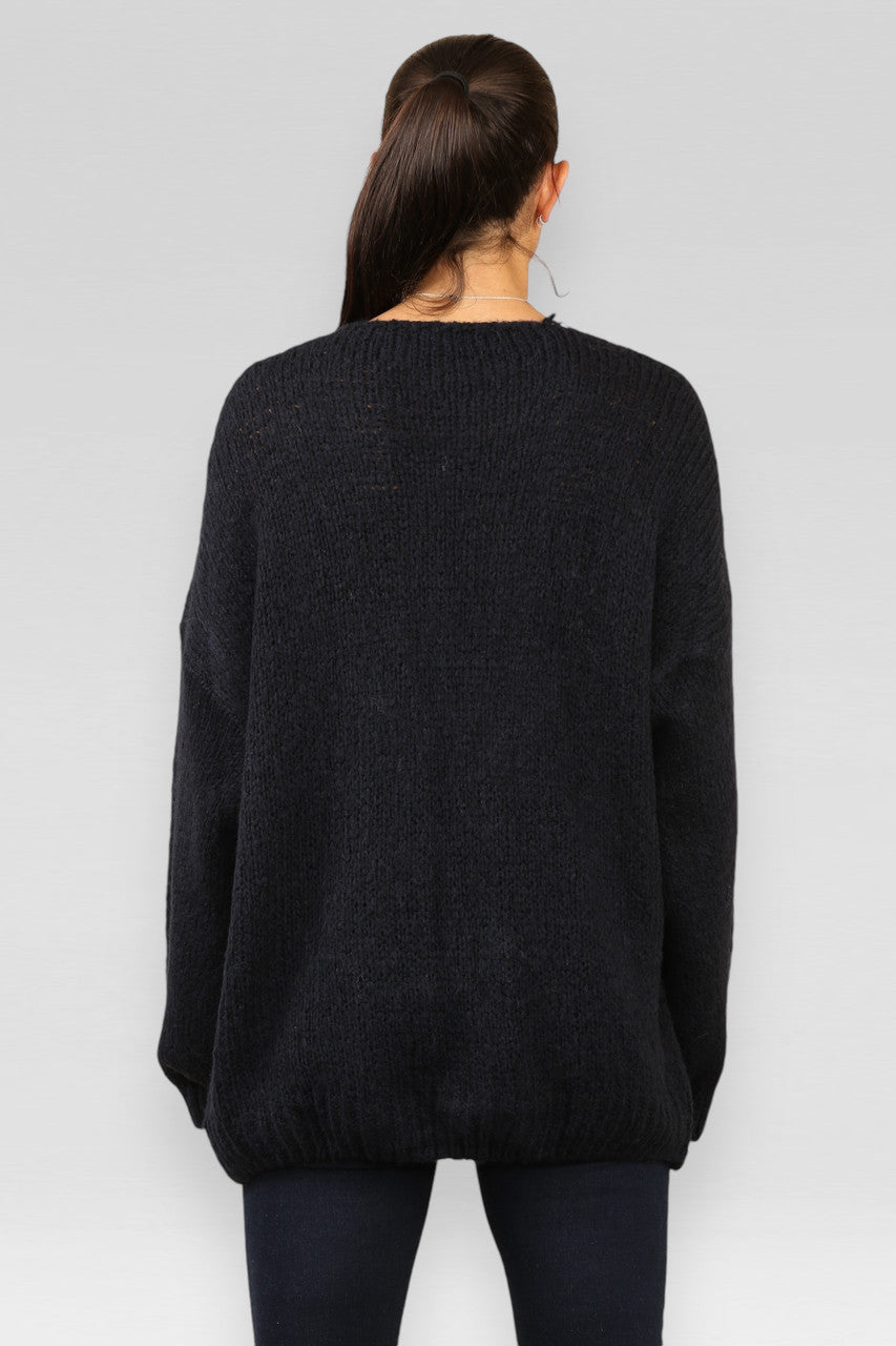 VEST VAN WOLMIX MET STRIKDETAIL AAN DE VOORKANT NAVY