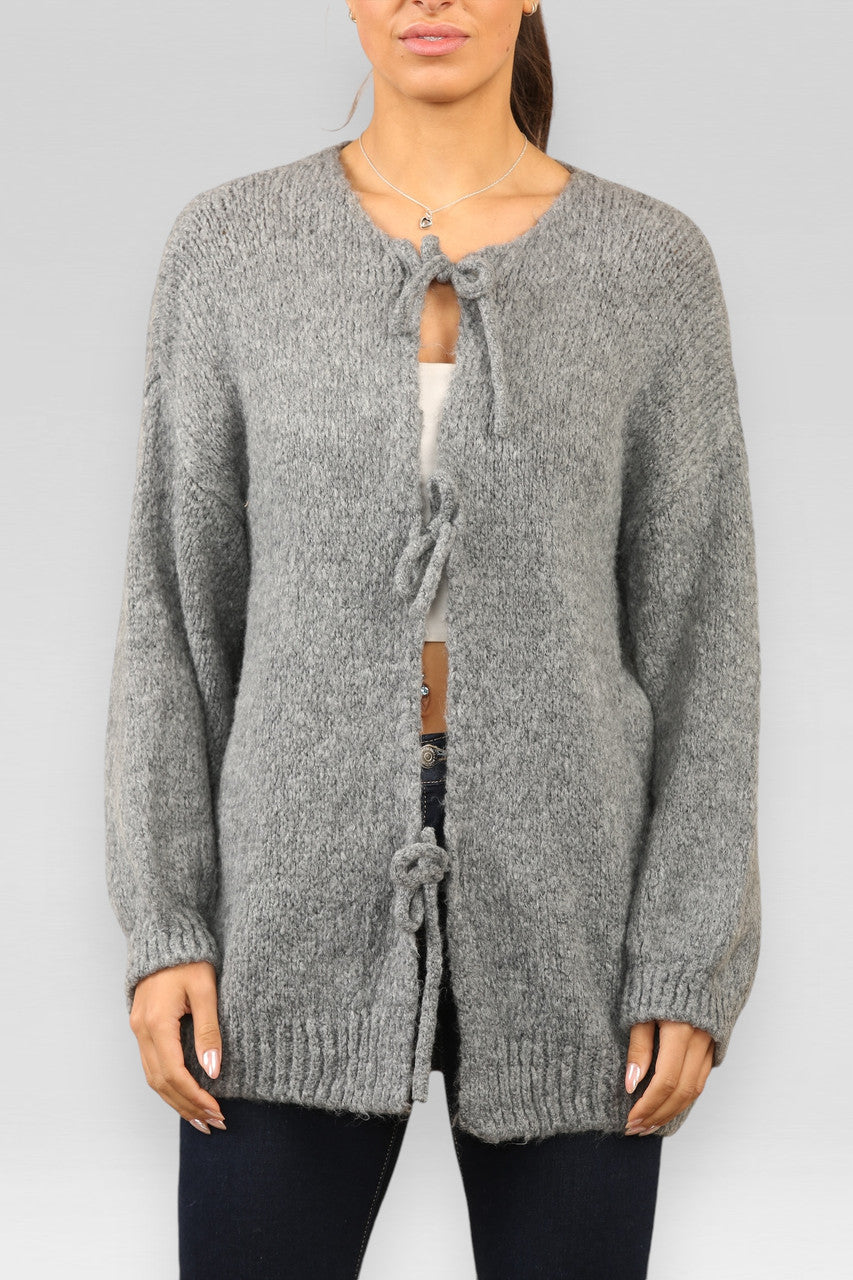 VEST MET STRIK EN WOLMIX GRIJS