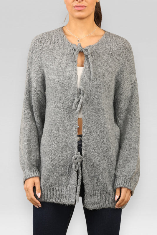 VEST MET STRIK EN WOLMIX GRIJS