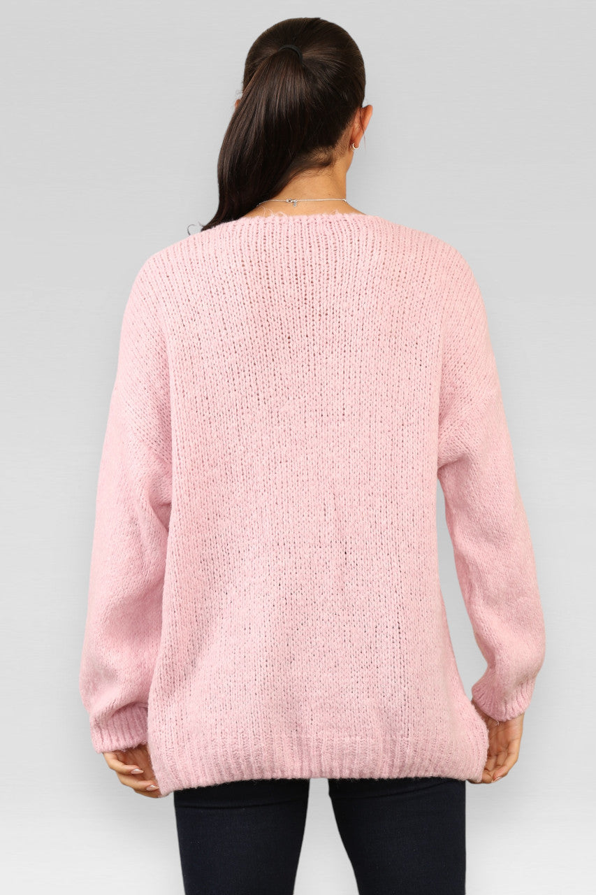 TIE FRONT DETAIL WOOL BLEND CARDIGAN PINK