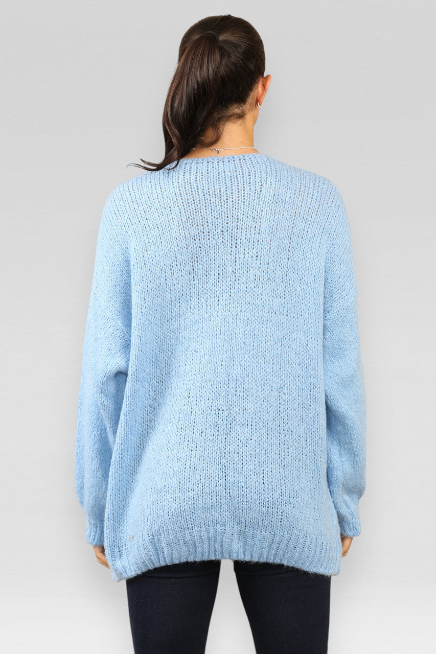 VEST MET STRIK EN WOLMIX LICHTBLAUW