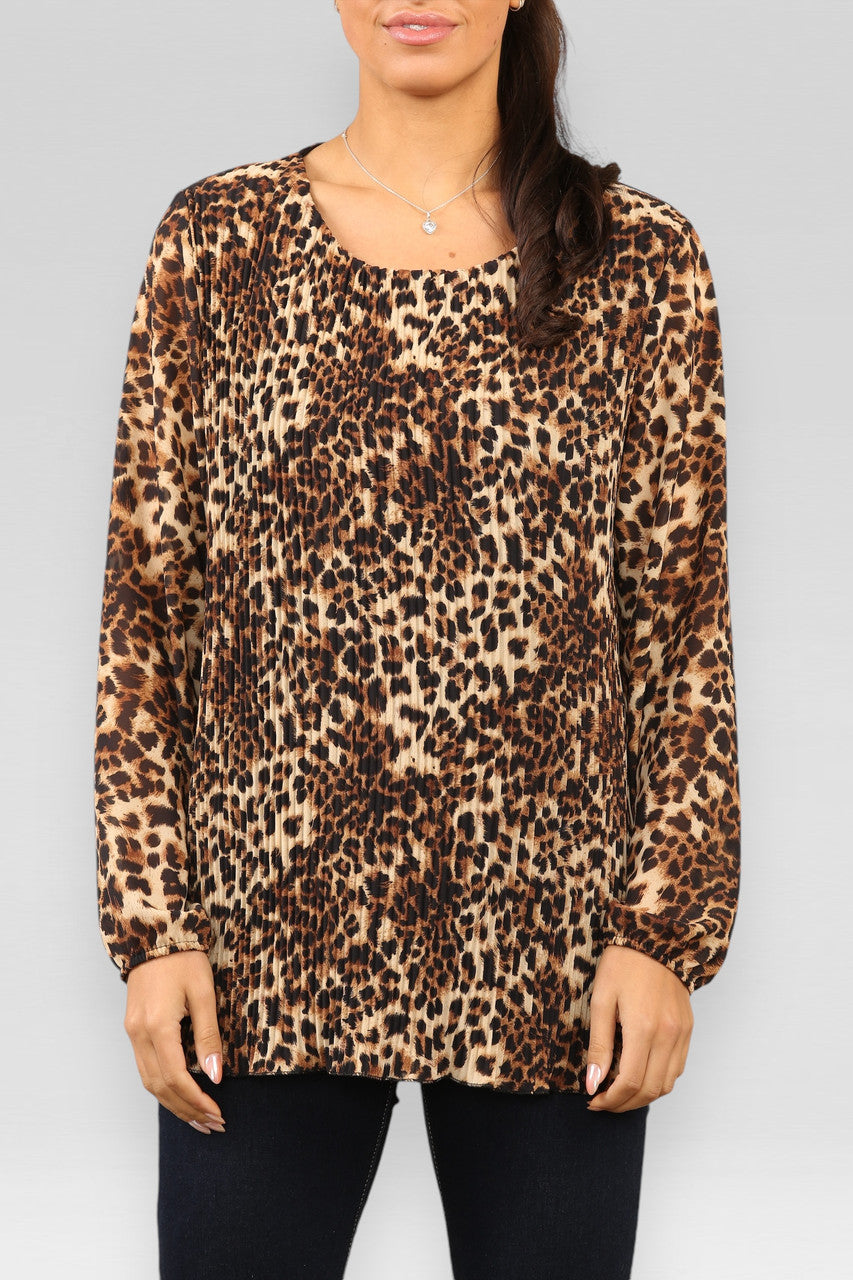 GEPLOOIDE BLOUSE MET CHEETAHDRUK