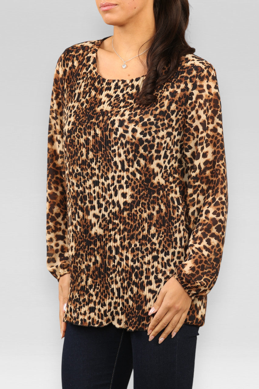 GEPLOOIDE BLOUSE MET CHEETAHDRUK