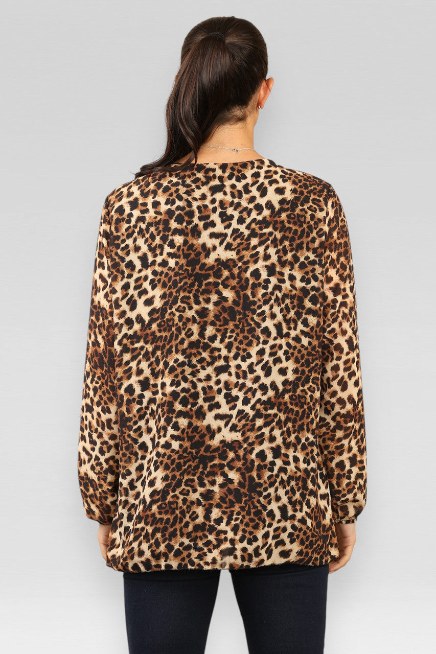 GEPLOOIDE BLOUSE MET CHEETAHDRUK
