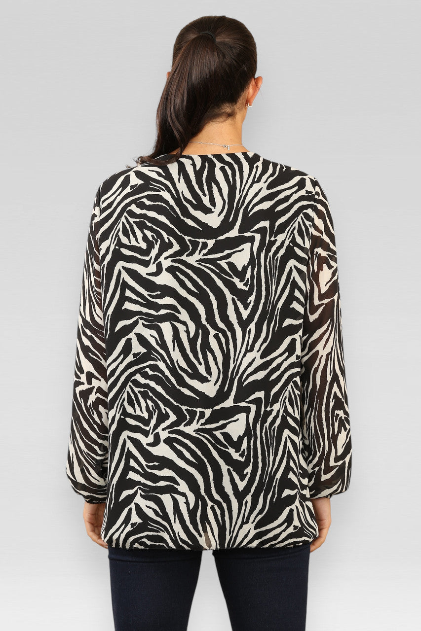 GEPLOOIDE BLOUSE MET ZEBRA PRINT