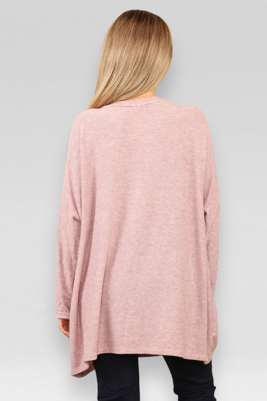 BURNOUT LACE SHOULDER DETAIL JUMPER DUSTY PINK