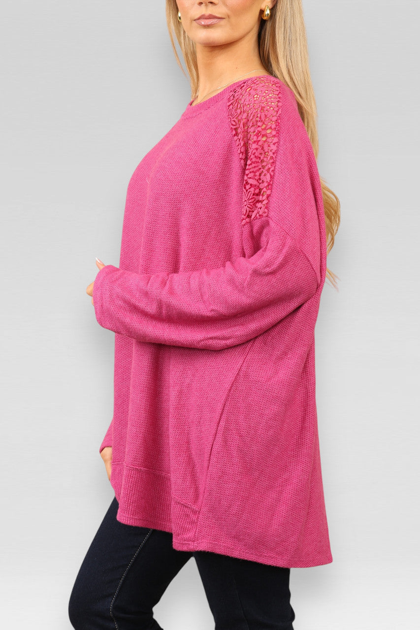 BURNOUT KANT SCHOUDERDETAIL TRUI CERISE