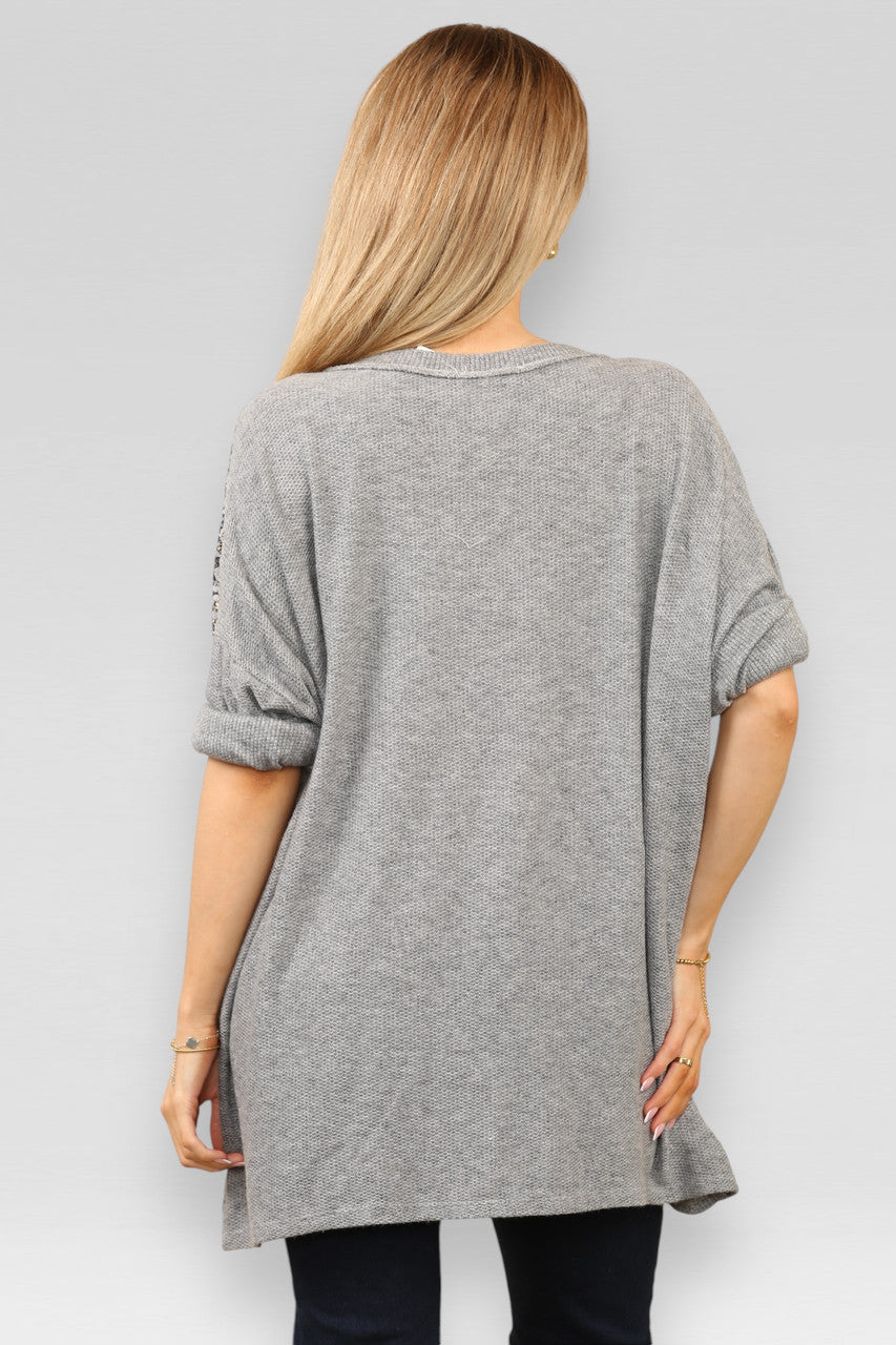 BURNOUT LACE SHOULDER DETAIL JUMPER GREY