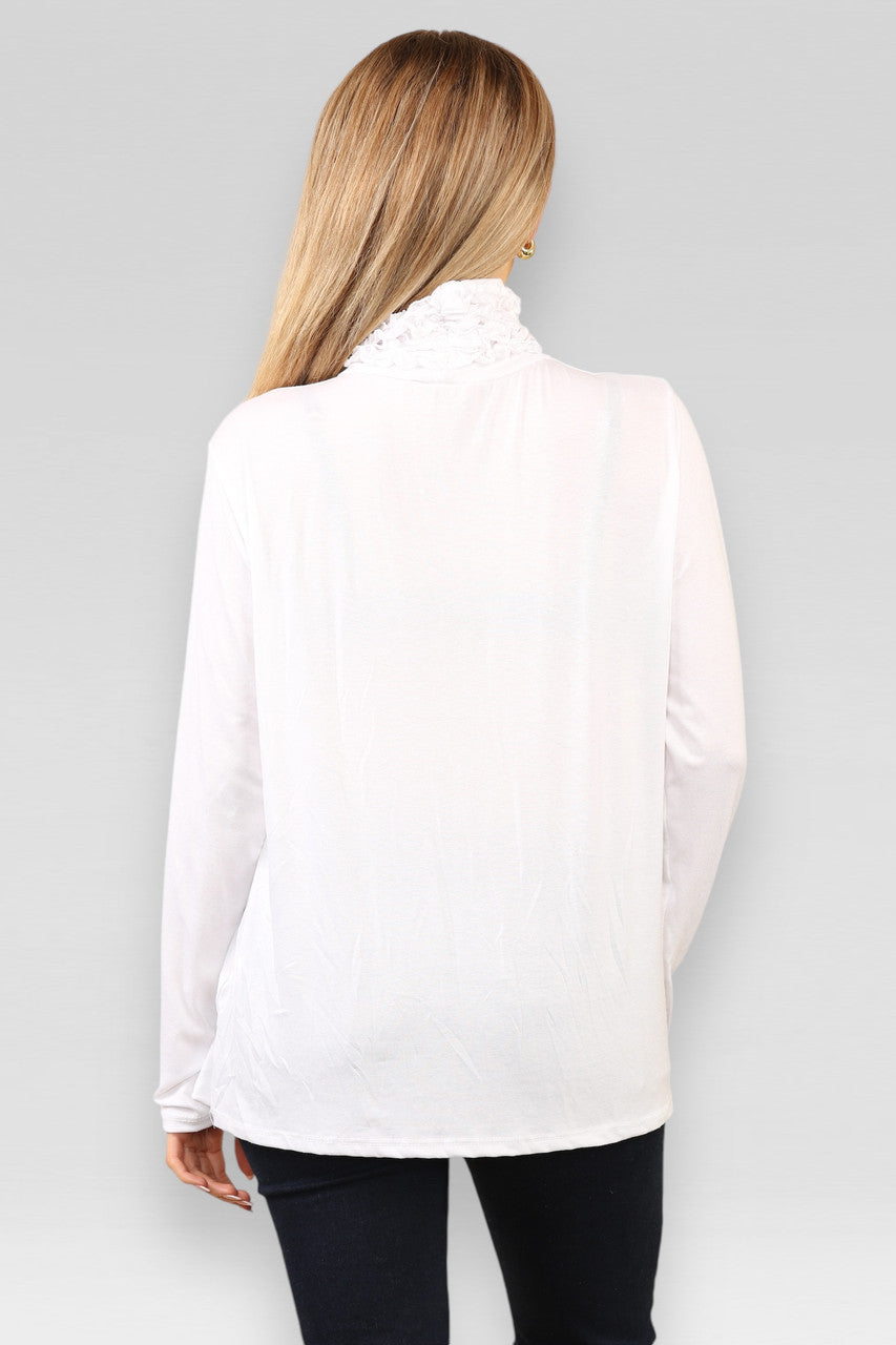 RUFFLE NECK LONG SLEEVE TOP CREAM