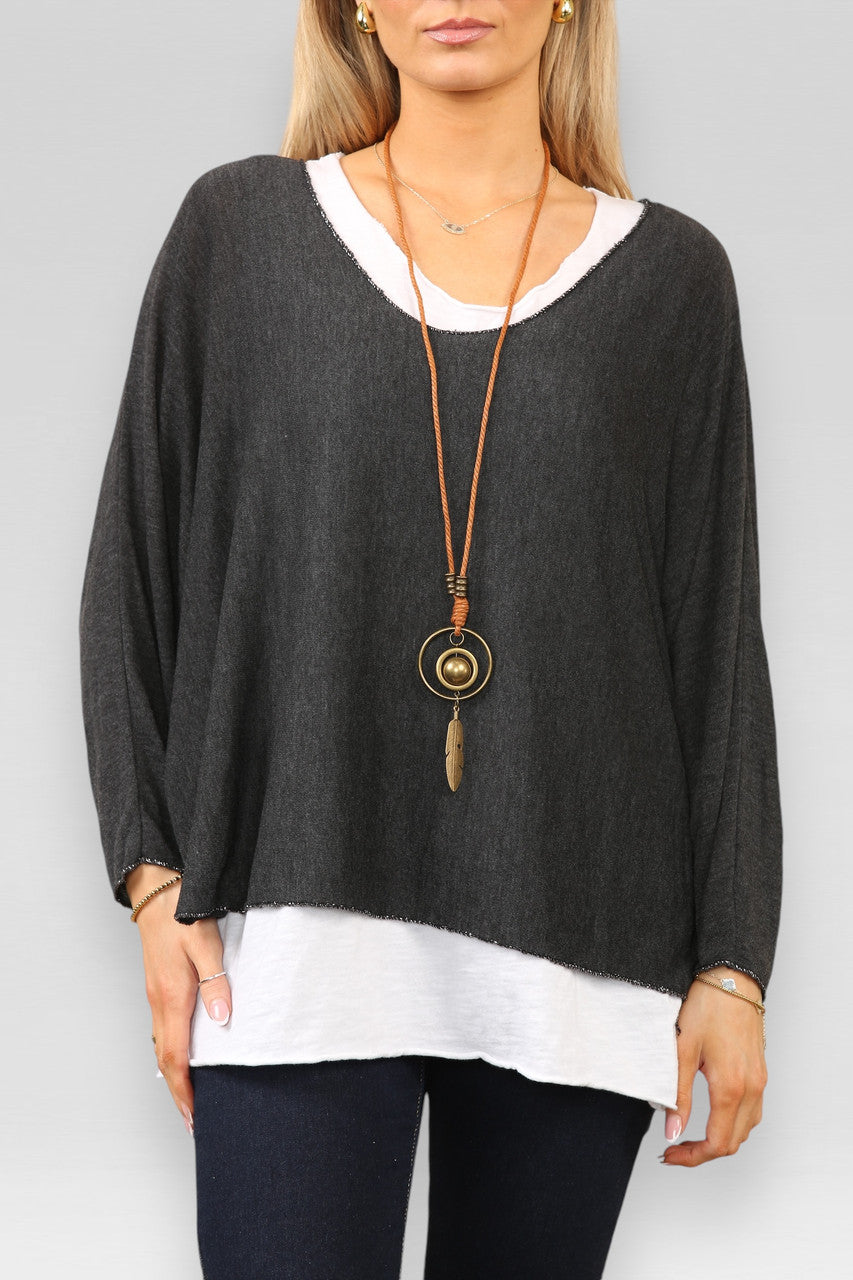 EENVOUDIGE 2-LAAGSE TOP MET KETTING - ZWART