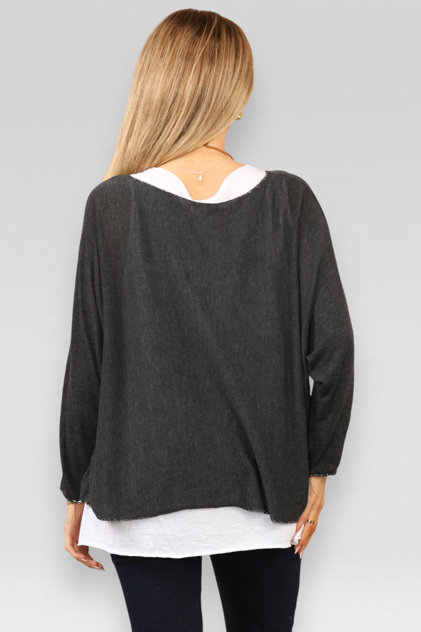 EENVOUDIGE 2-LAAGSE TOP MET KETTING - ZWART