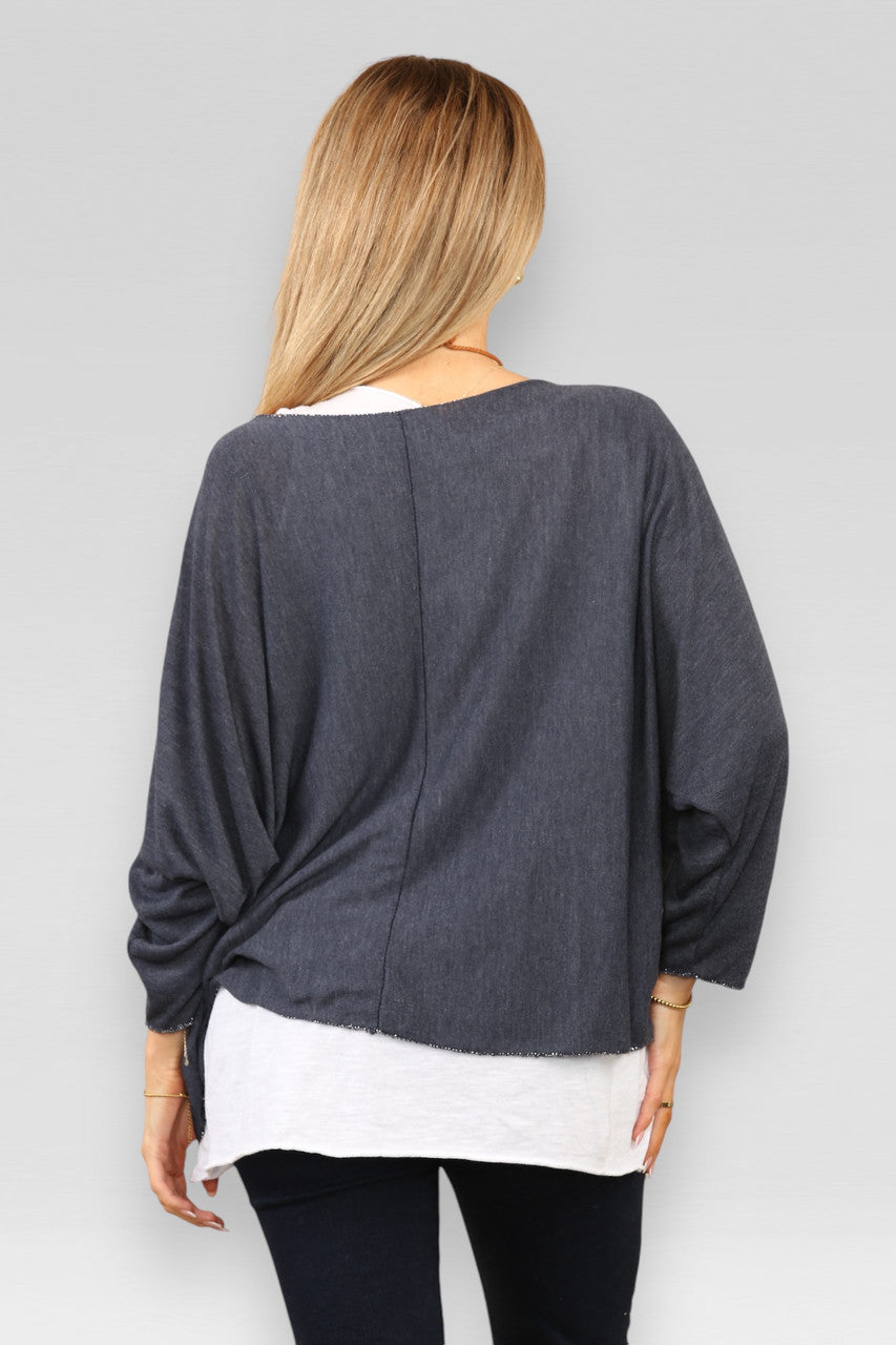 EFFEN 2-LAAGSE TOP MET KETTING - NAVY