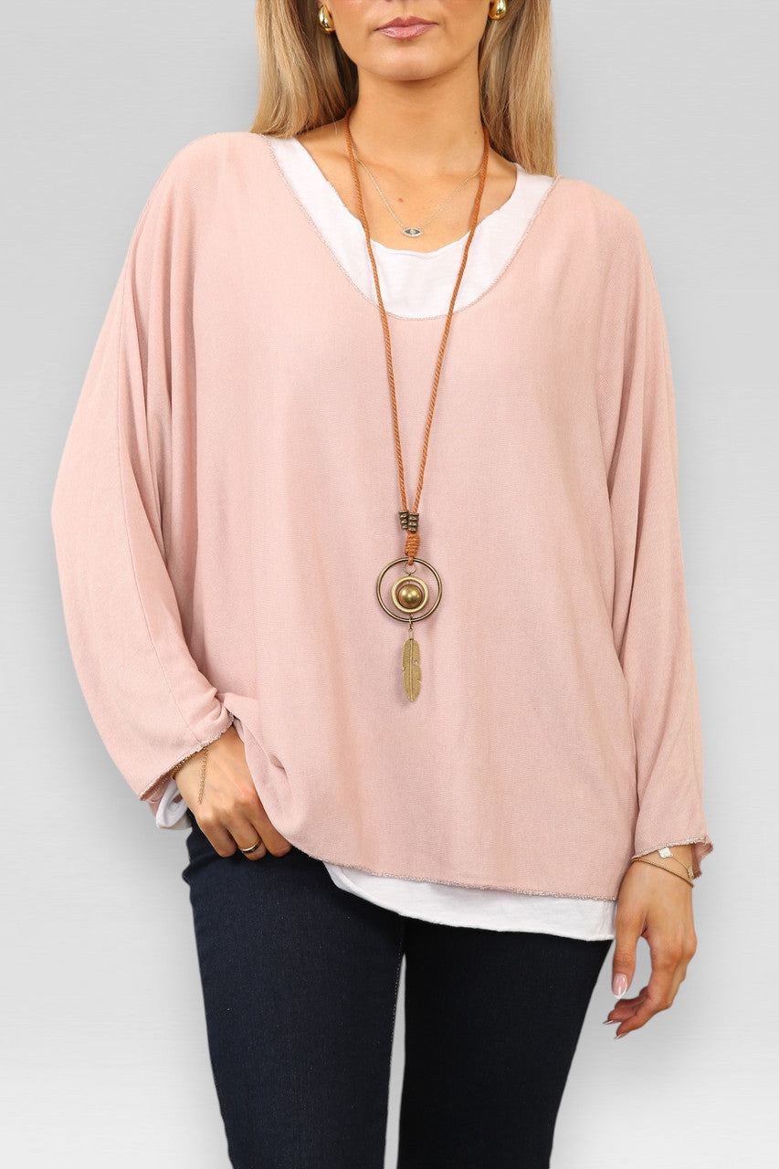 EENVOUDIG 2-LAAGS TOP MET KETTING - DUSTY ROZE
