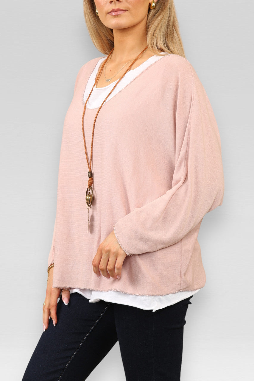 EENVOUDIG 2-LAAGS TOP MET KETTING - DUSTY ROZE