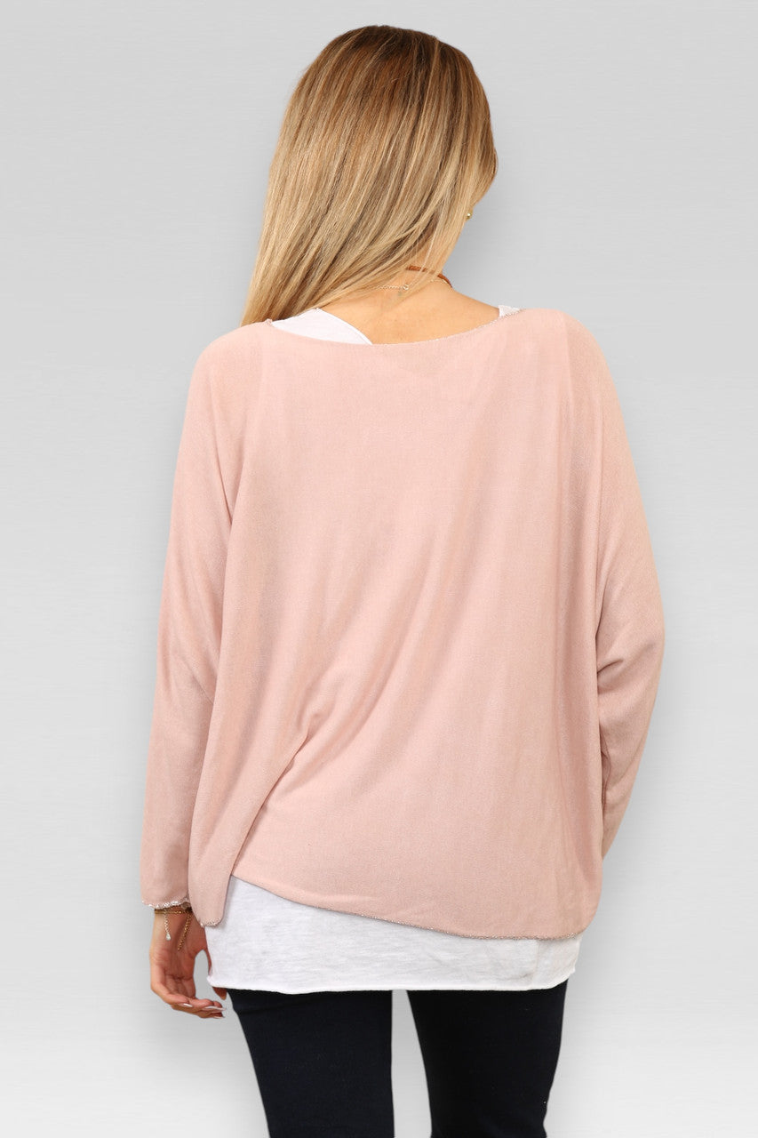 EENVOUDIG 2-LAAGS TOP MET KETTING - DUSTY ROZE