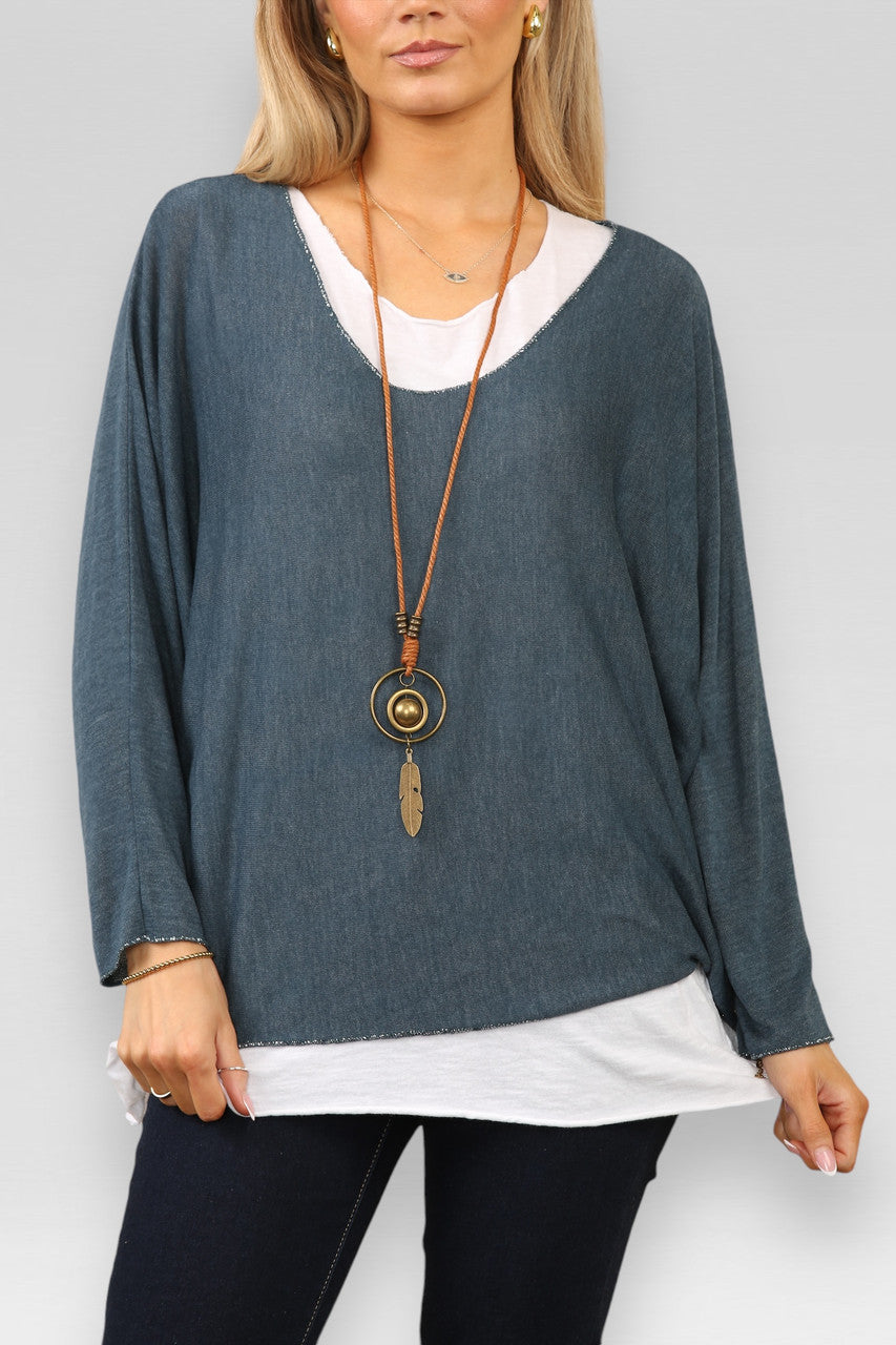 EFFEN 2-LAAGS TOP MET KETTING TEAL