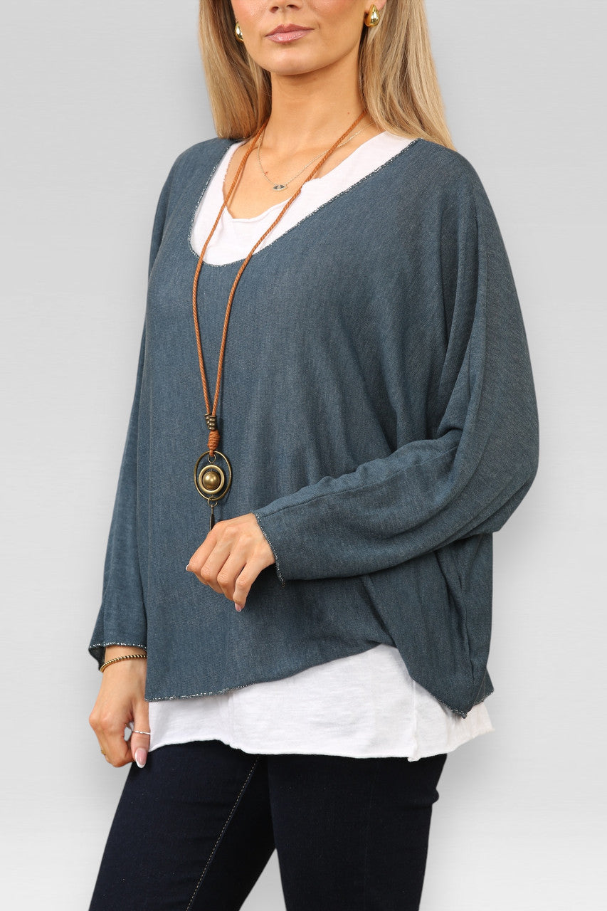 EFFEN 2-LAAGS TOP MET KETTING TEAL