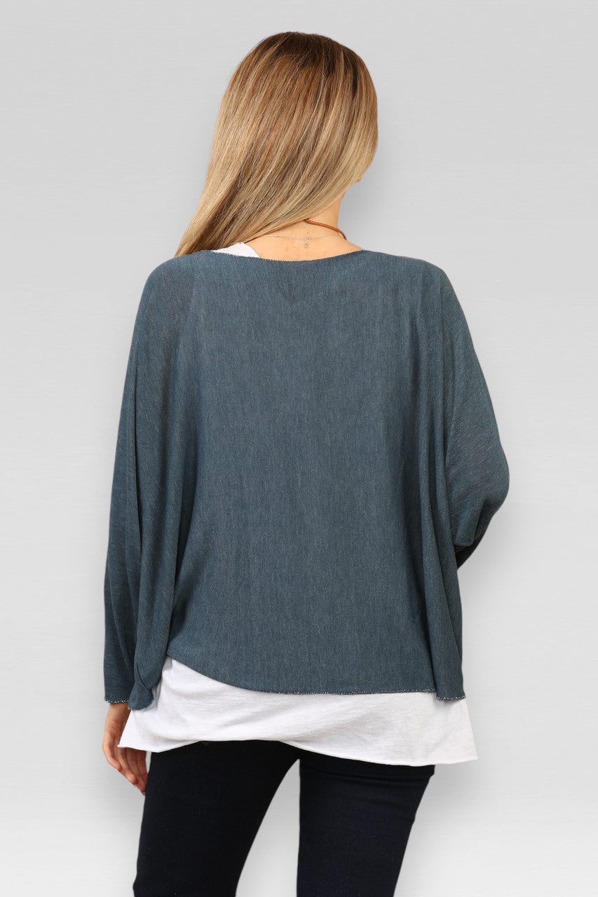 EFFEN 2-LAAGS TOP MET KETTING TEAL