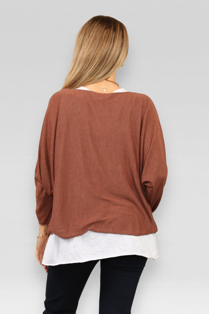EFFEN 2-LAAGS TOP MET KETTING ROEST