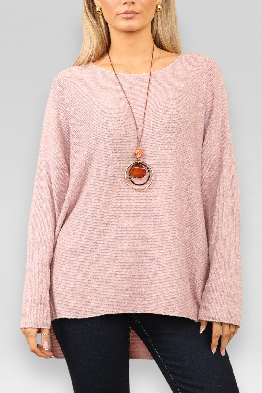 FIJN GEBREIDE RIB JUMPER MET SPLIT EN KETTING STOFROZE