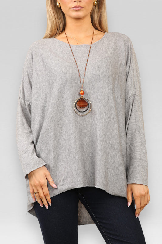 PLAIN DROP SLEEVE FINE KNIT JUMPER GREY