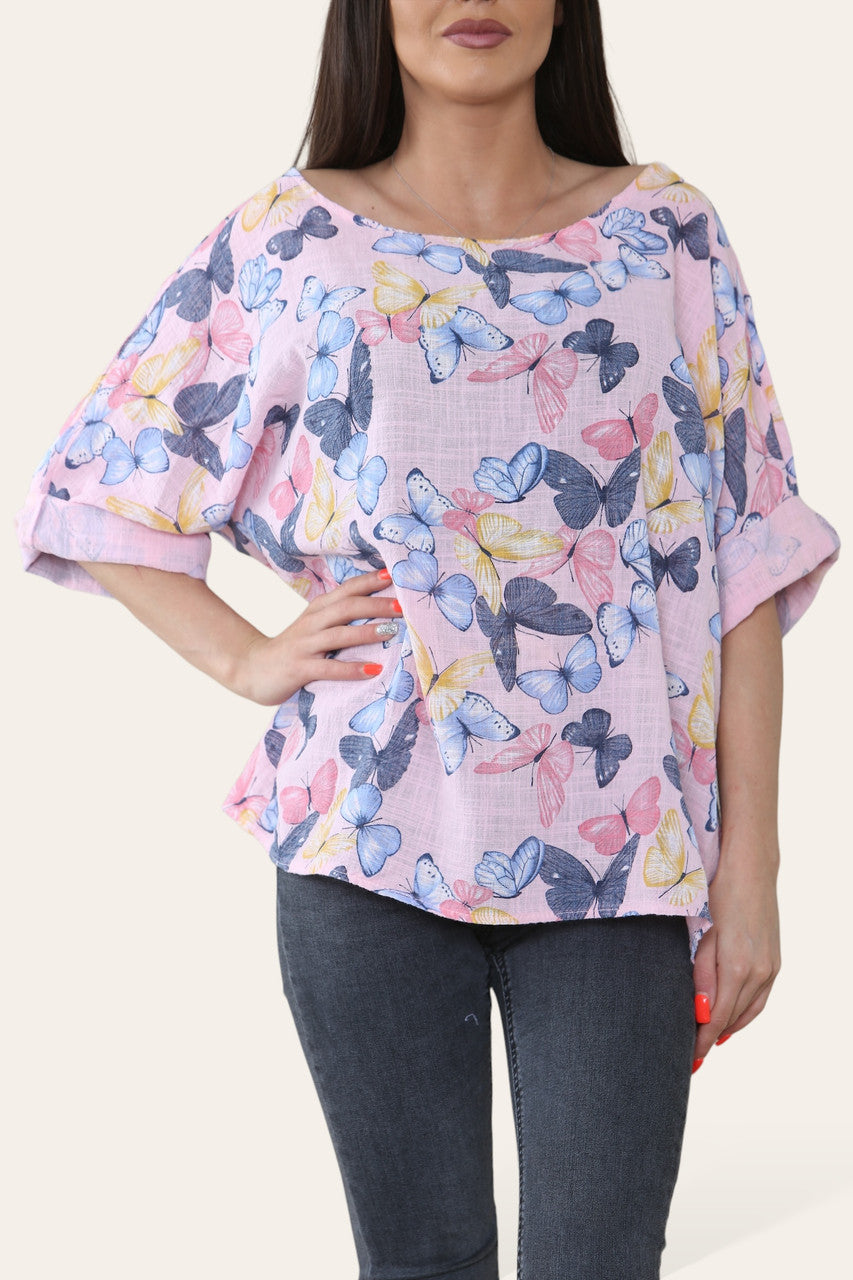 TOP MET VLINDERPRINT STOFROZE