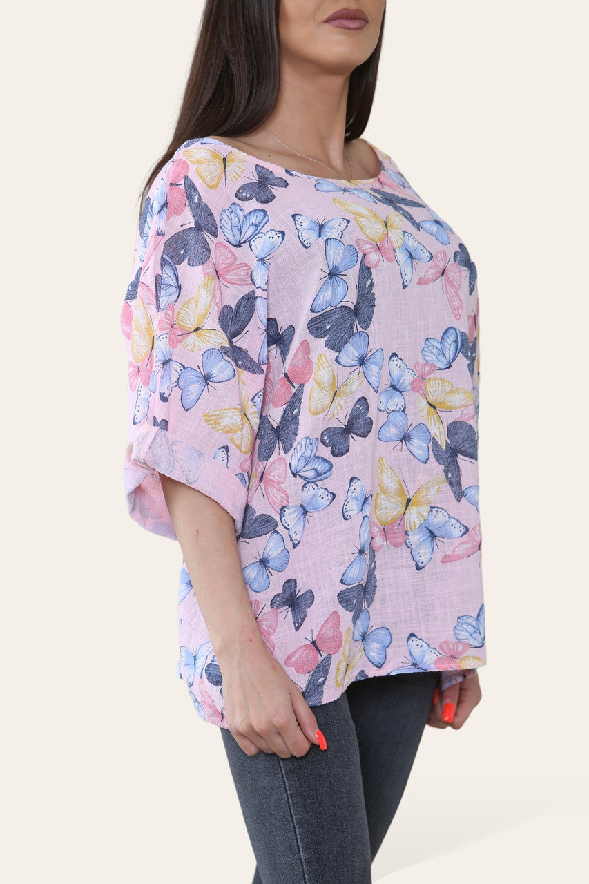 TOP MET VLINDERPRINT STOFROZE