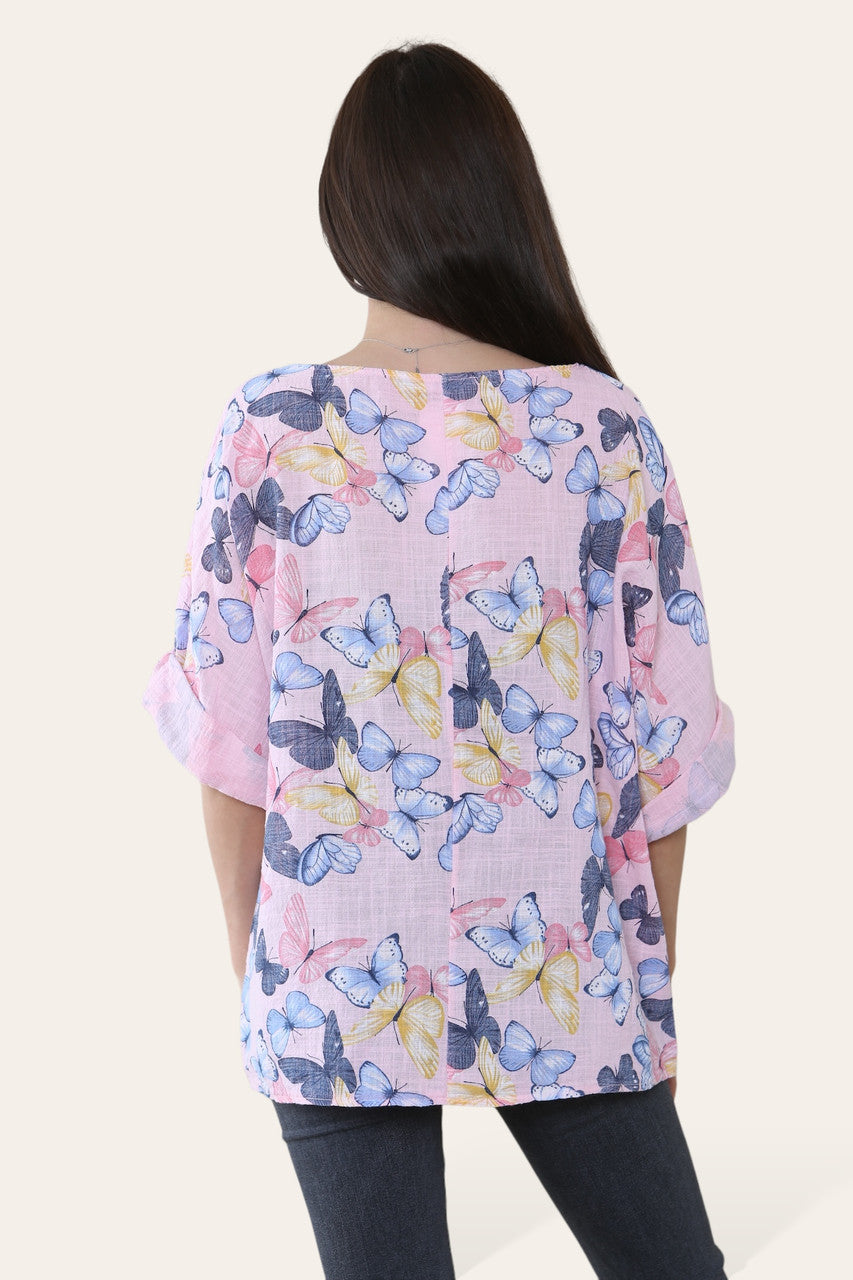 TOP MET VLINDERPRINT STOFROZE