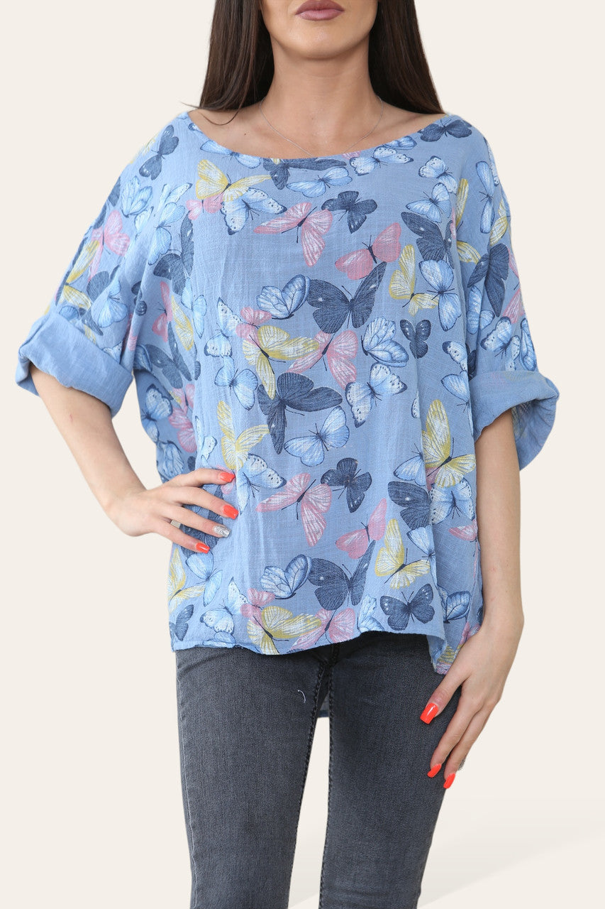 VLINDERS PRINT TOP DENIM