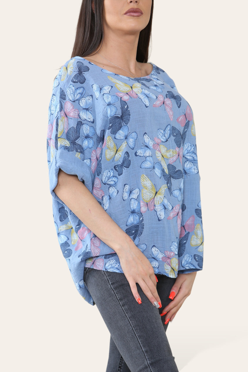 VLINDERS PRINT TOP DENIM