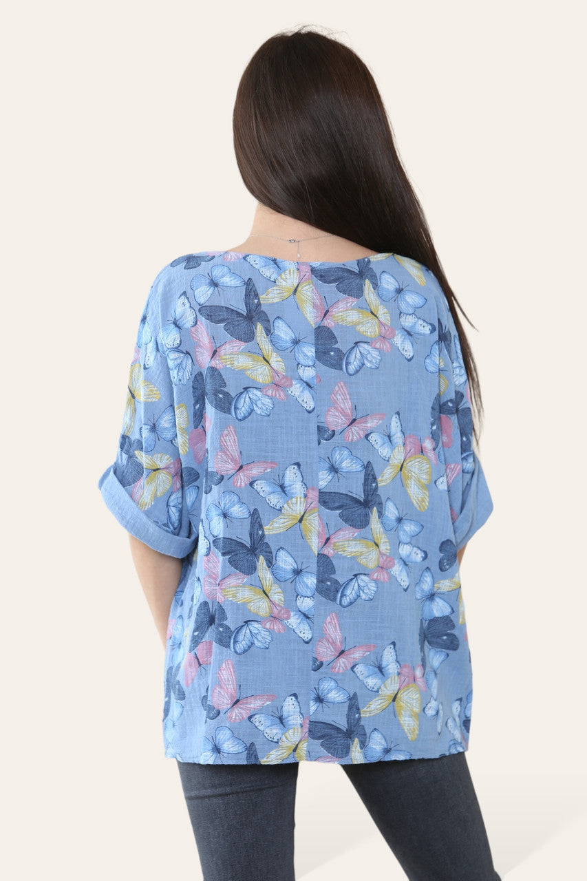VLINDERS PRINT TOP DENIM
