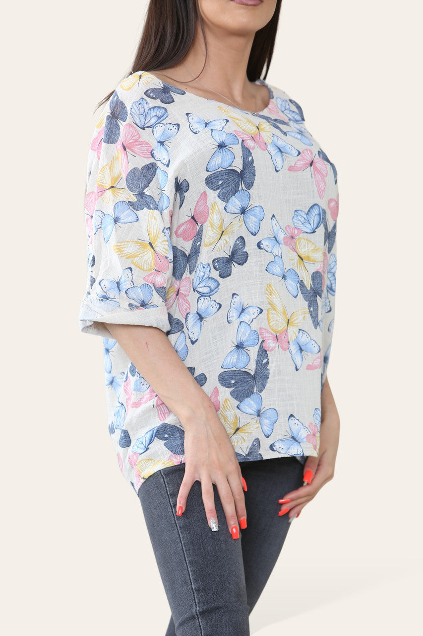 TOP MET VLINDERPRINT STEENKLEURIG