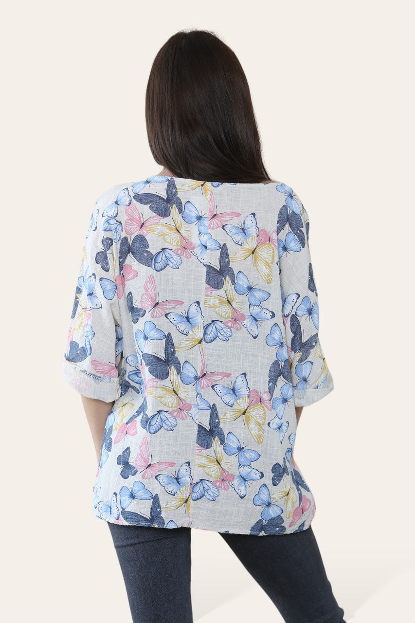 TOP MET VLINDERPRINT STEENKLEURIG