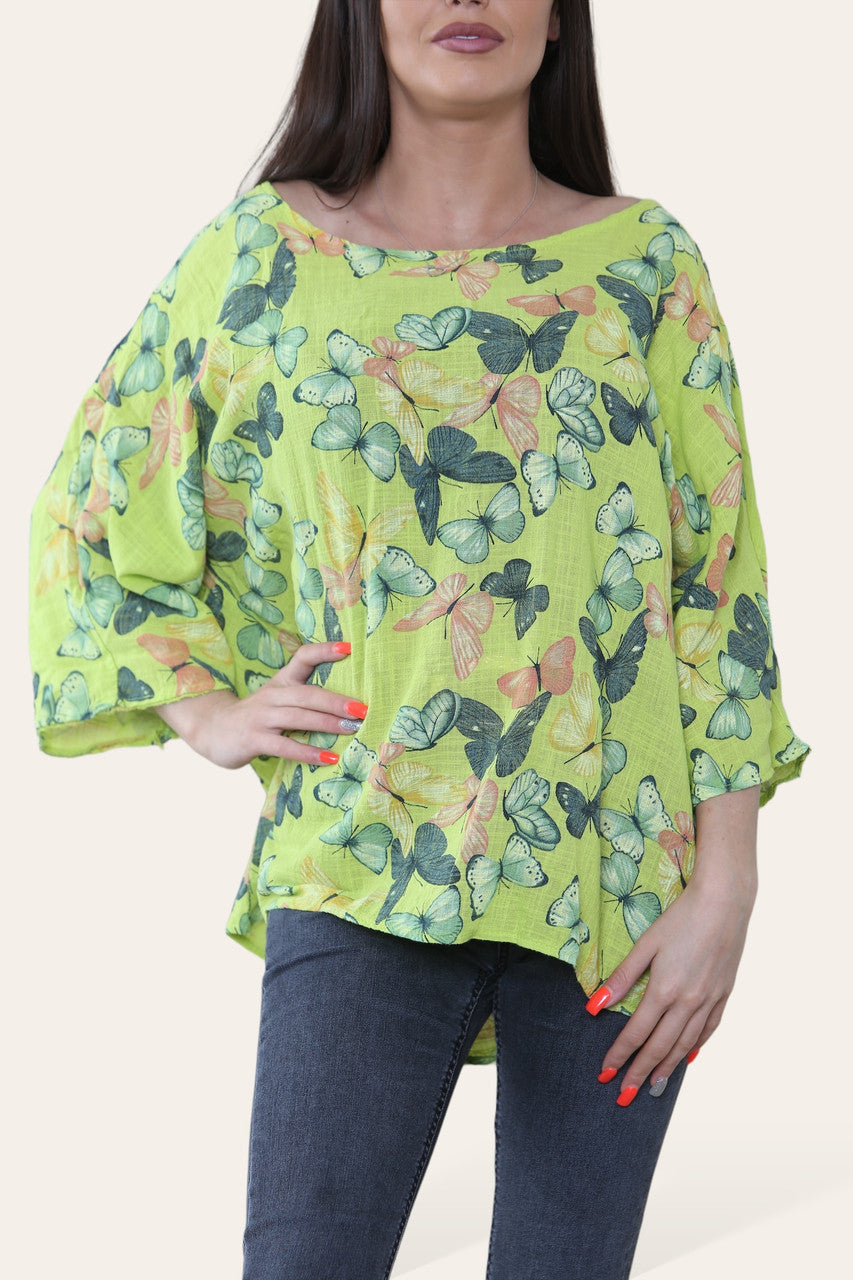 TOP MET VLINDERPRINT LIMOENGROEN