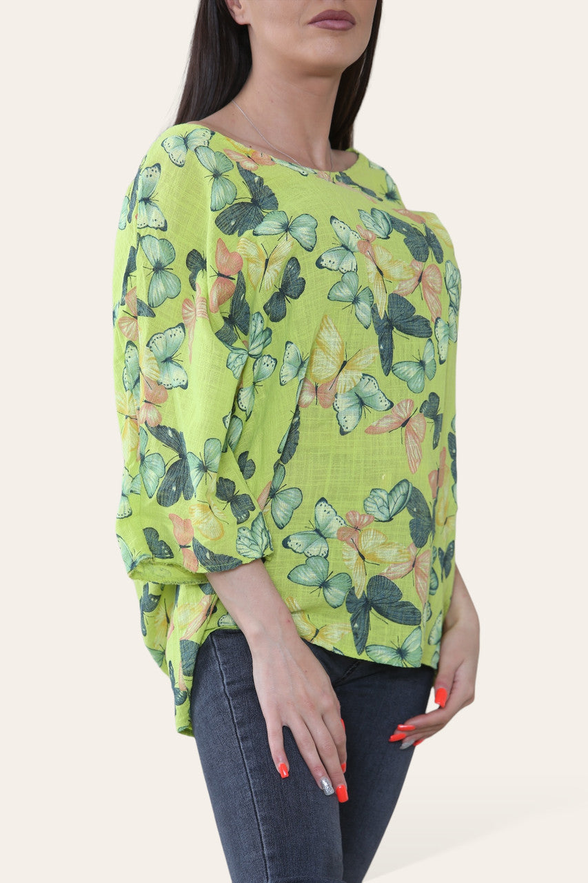 TOP MET VLINDERPRINT LIMOENGROEN
