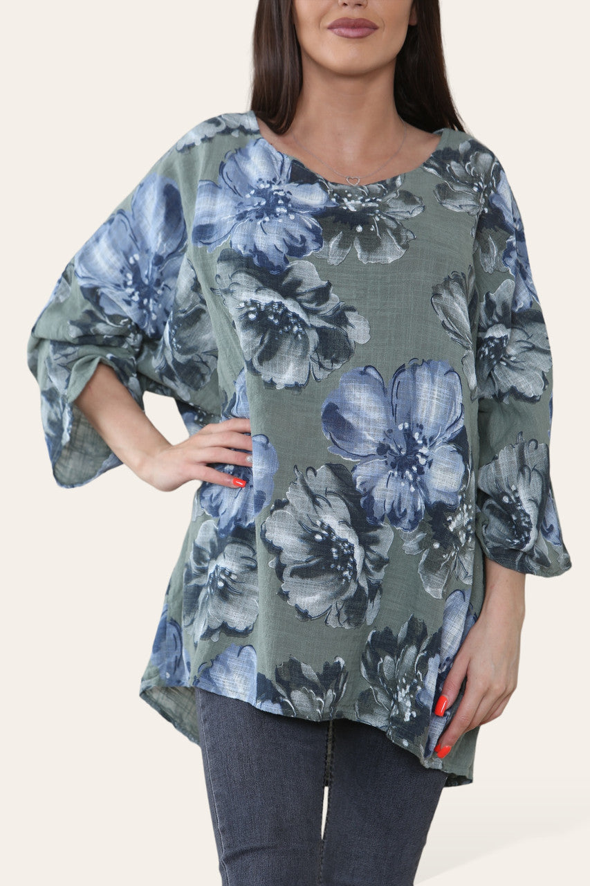 BLOEMENSCHETS PRINT TOP KHAKI