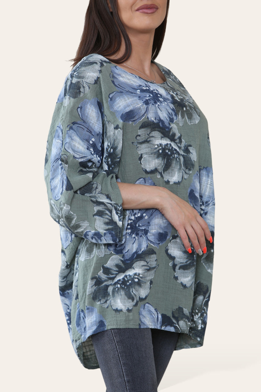 BLOEMENSCHETS PRINT TOP KHAKI