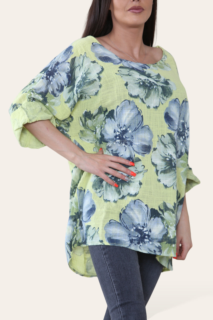 TOP MET BLOEMENSKETCH EN PRINT LIMOEN
