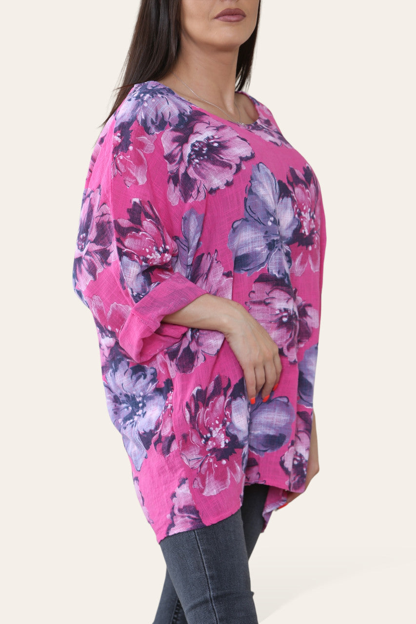 BLOEMEN SCHETS PRINT TOP CERISE