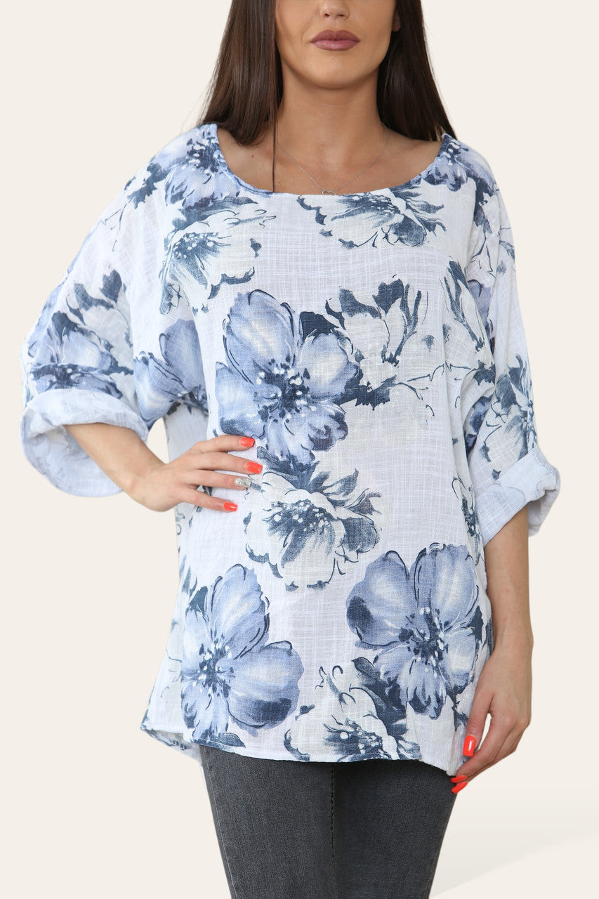 BLOEMEN SCHETS PRINT TOP WIT