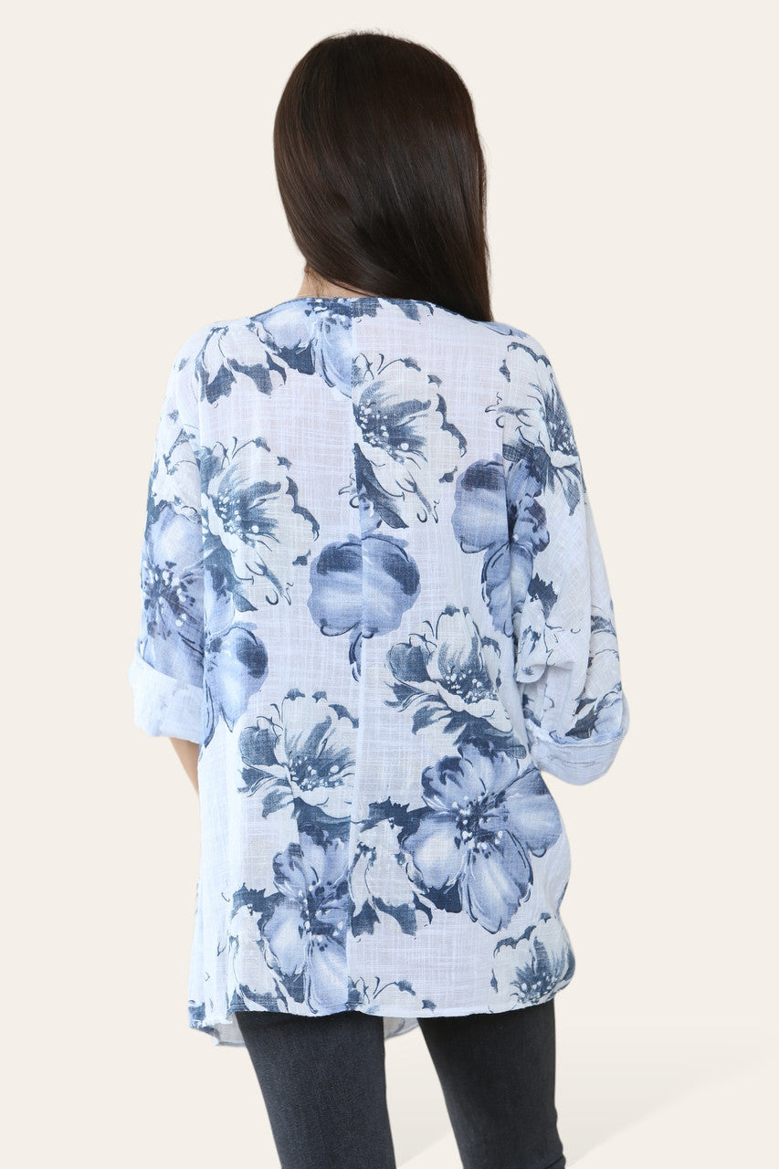 BLOEMEN SCHETS PRINT TOP WIT