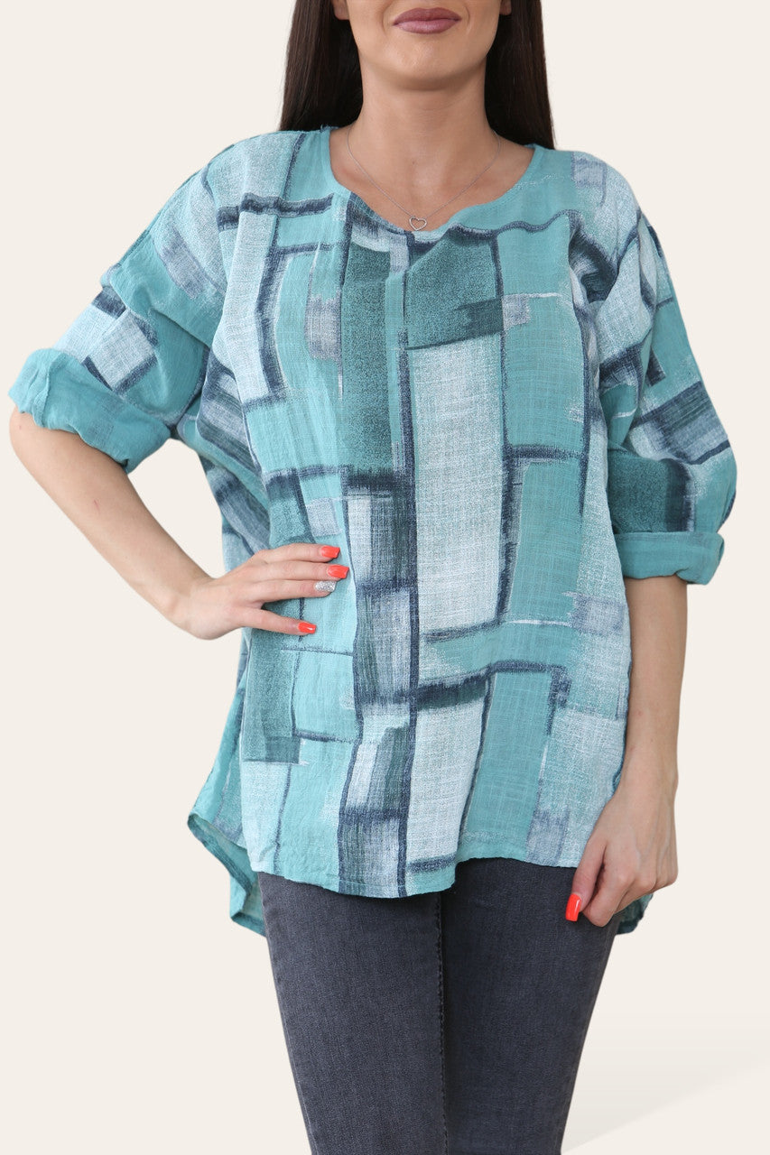 VIERKANTE GEOMETRISCHE VORMEN PRINT TOP TIFFANY