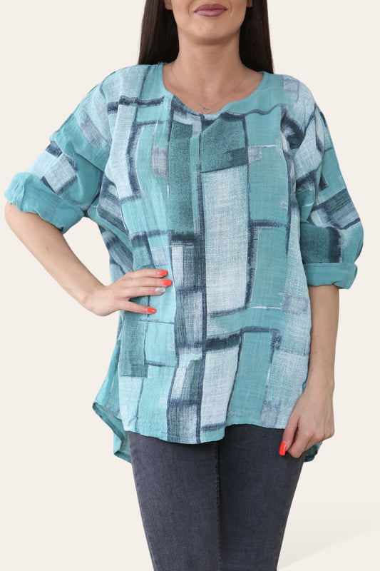 VIERKANTE GEOMETRISCHE VORMEN PRINT TOP TIFFANY