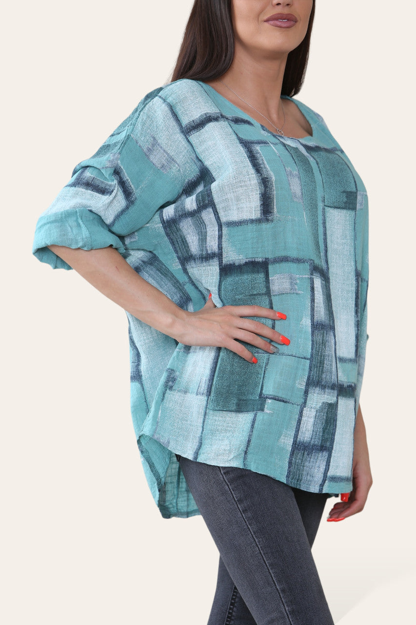 VIERKANTE GEOMETRISCHE VORMEN PRINT TOP TIFFANY