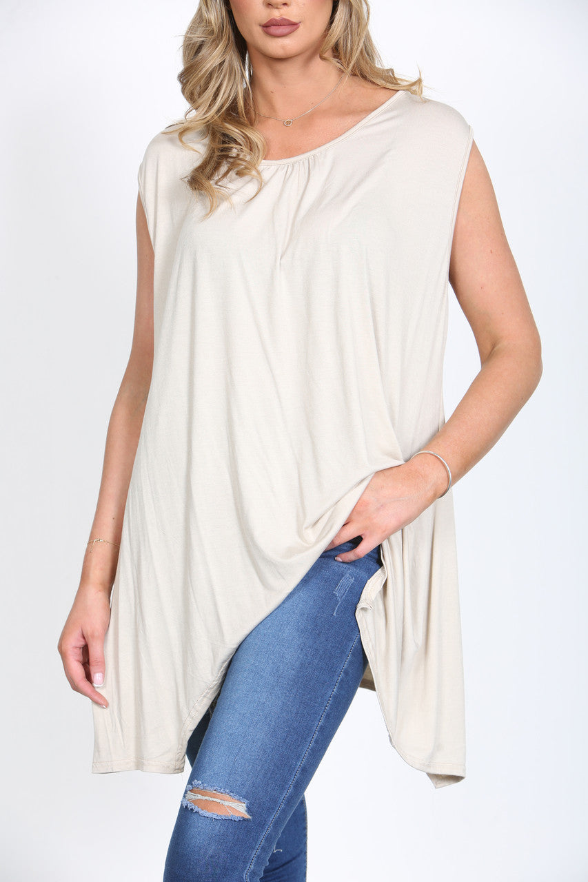 PLAIN BASIC VEST TOP STONE